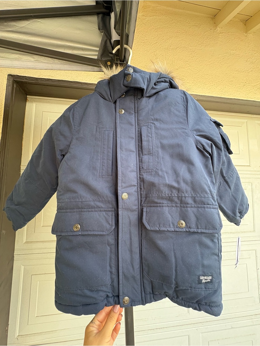 OshKosh B'gosh Navy Blue Hooded Puffer Coat with Faux-Fur Trim